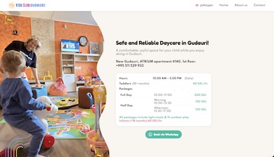 Guadauri Kids Club landing page